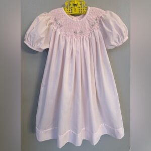 Petit Ami Pink Smocked Bishop Dress 9 M Heirloom Easter Infant Baby Girl’s EUC
